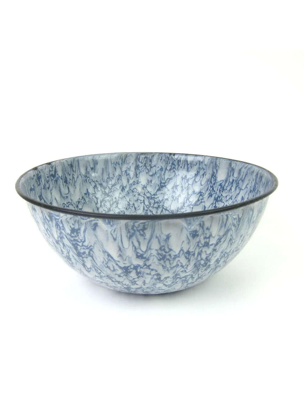 Antique Graniteware Mixing Bowl Blue Swirl 8